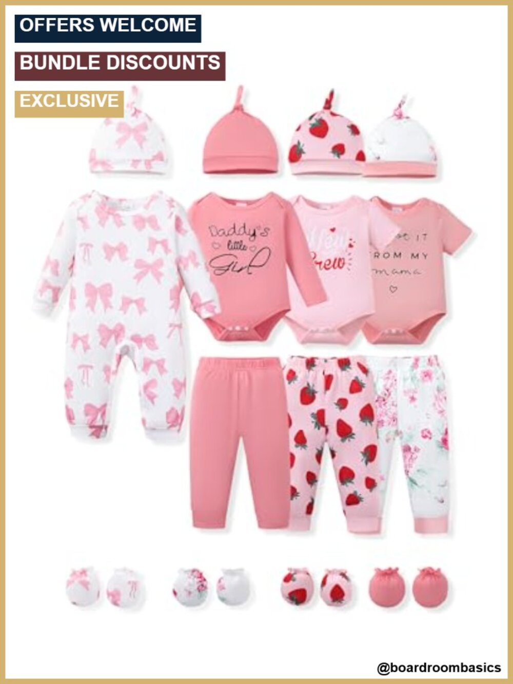Baby Girls Layette Set Newborn Essentials Bodysuits Rompers Pants Hats Mittens